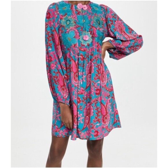 Figue Lucie Mini Dress Floral Embroidered Size XS Long Sleeve - Picture 1 of 13